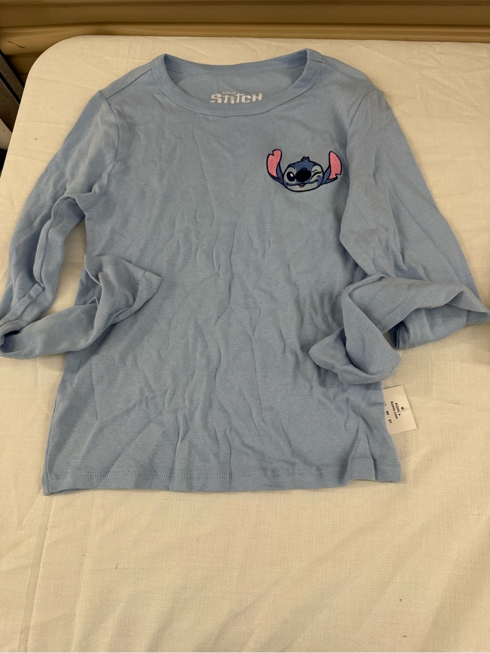 Disney Light Blue Long Sleeve Tee with Embroidered Stitch Peek